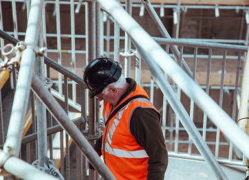 What construction PPE is required for scaffolders working at height?